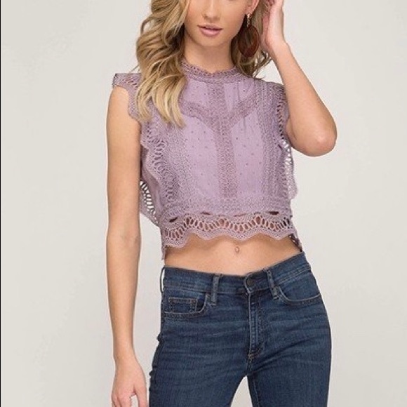 GORGEOUS DETAILED VIOLET CROP TOP - Picture 13 of 14